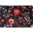 Close-up of floral print on dark blue hand-printed cotton velvet