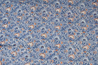 Powder blue floral block print cotton fabric with indigo vines and scattered wildflowers