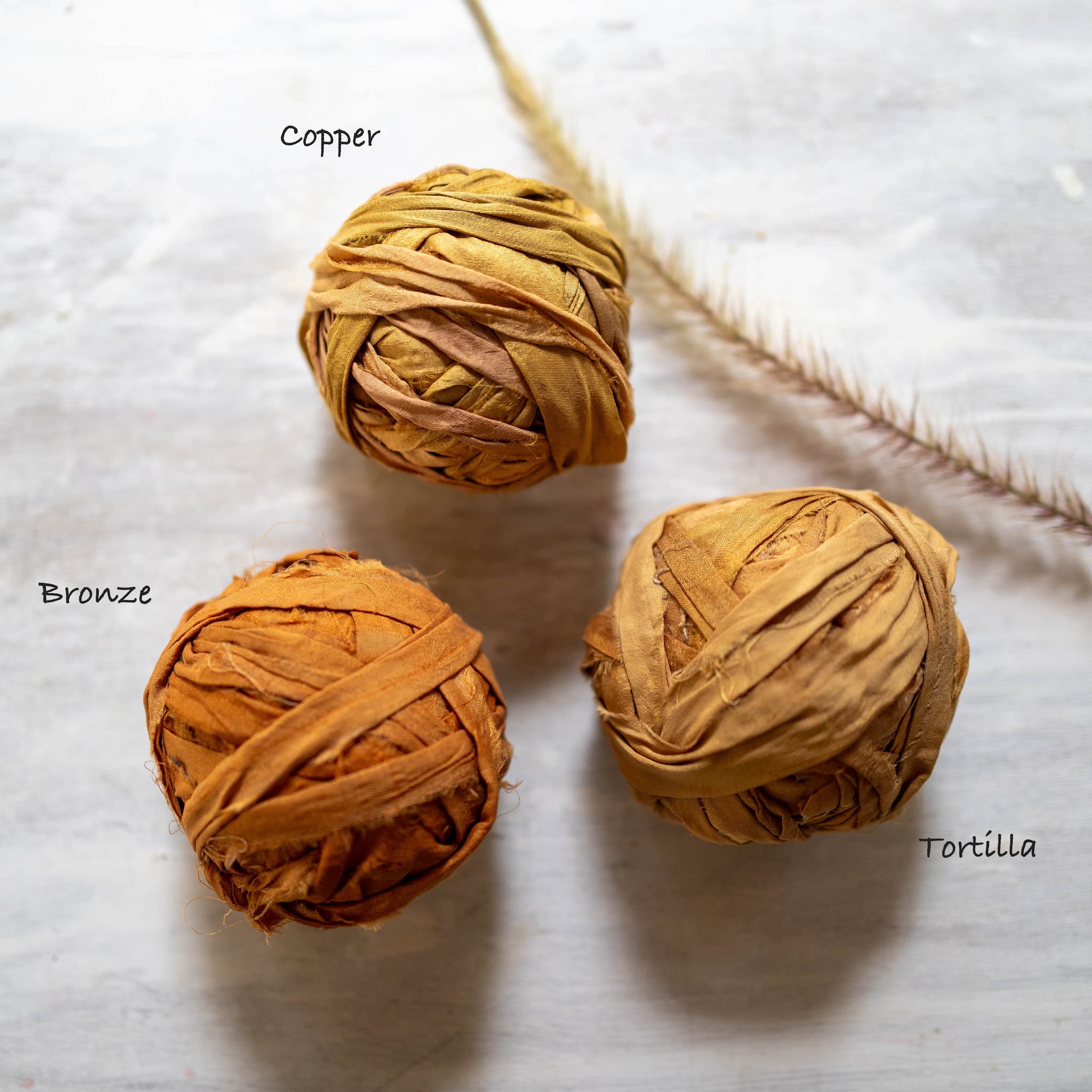 Light brown Sari silk ribbon with soft natural dye, perfect for eco-friendly textile projects.