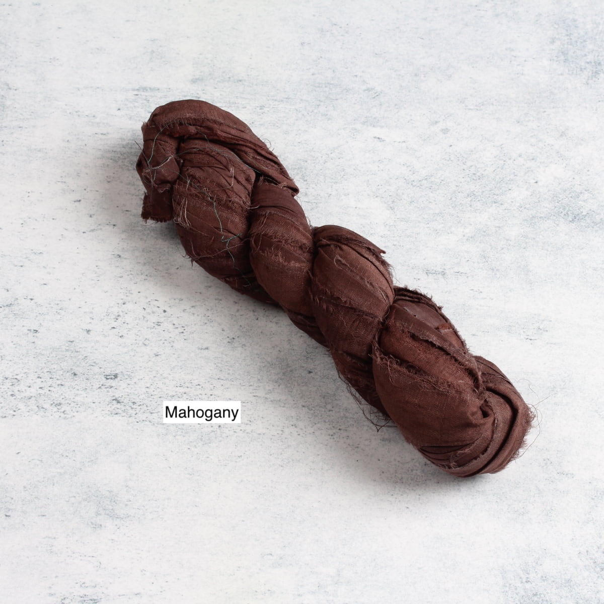 Mahogany sari silk ribbon — deep reddish-brown recycled silk, handmade 50g skein for crafts and décor