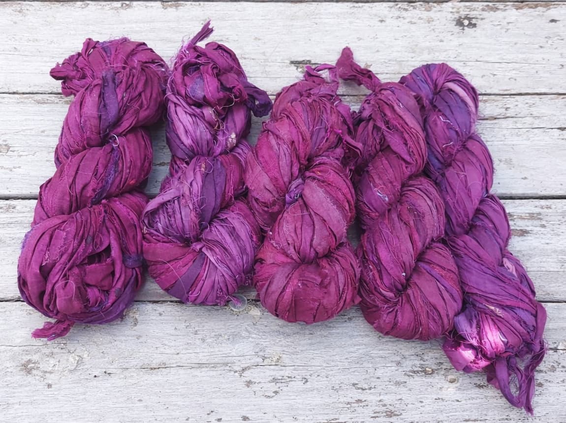 Multiple mulberry sari silk ribbon skeins