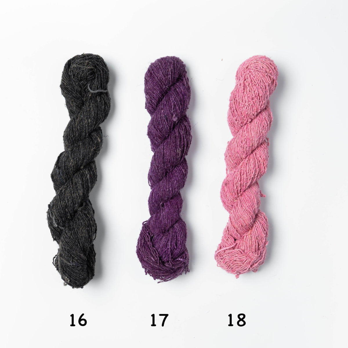 Nettle Yarn in black, purple & pink – colorful hand-spun Himalayan fiber skeins
