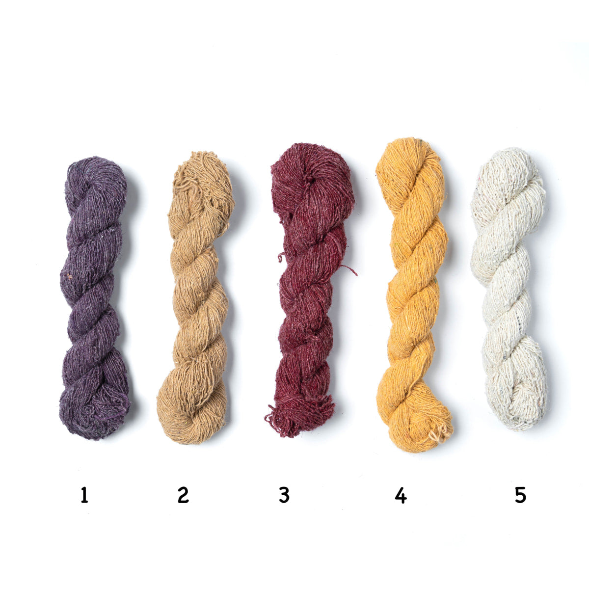 Nettle Yarn in carbon, brown, red, yellow & white – natural Himalayan hand-spun fiber