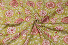 Olive Blossom block printed cotton fabric draped to show softness and movement