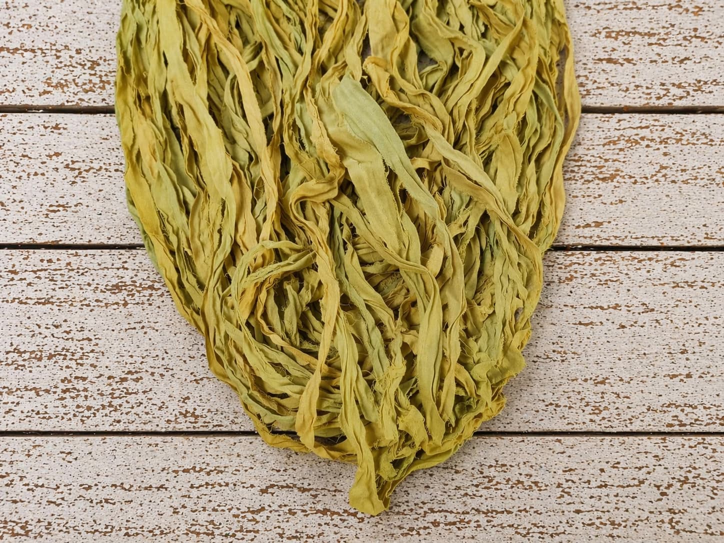 Olive moss chiffon silk ribbon yarn full length in earthy green tones