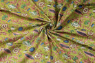 Olive Woodland Wildflower cotton fabric gathered to showcase drape, texture, and multicolor floral block print