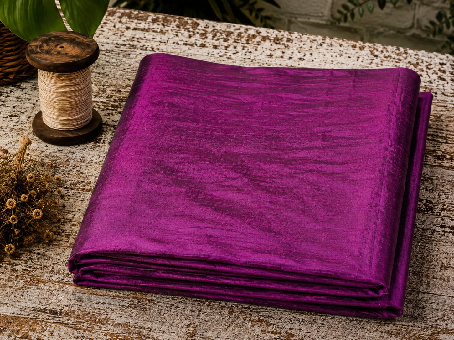 Orchid Purple Dupion Silk Fabric folded to showcase its vibrant purple colour, natural silk texture, and luminous sheen