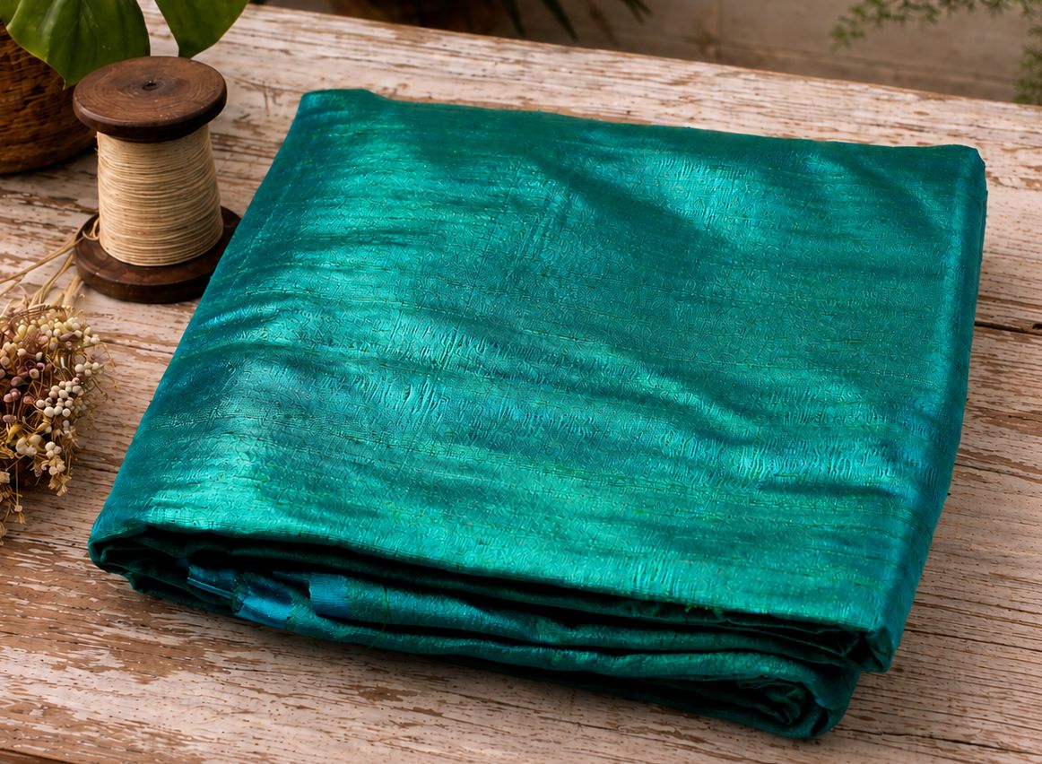 Folded peacock teal dupion silk fabric by the yard