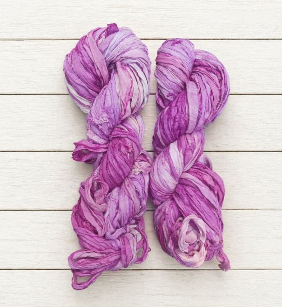 Orchid Bloom recycled sari silk ribbon yarn skeins