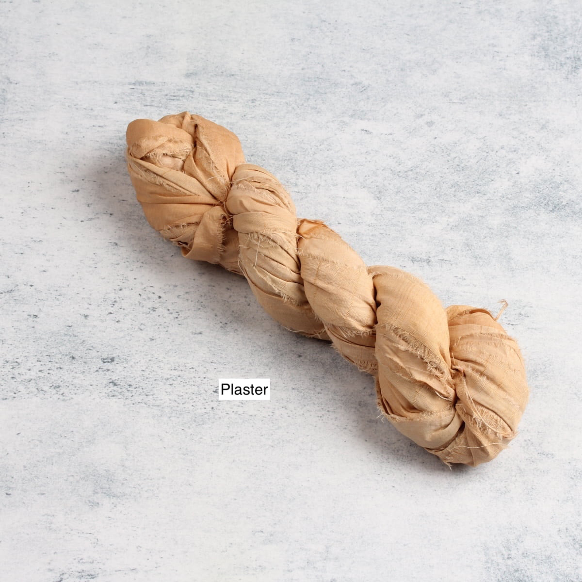 Plaster sari silk ribbon — pale dark beige recycled silk ribbon, 50g skein for handmade projects