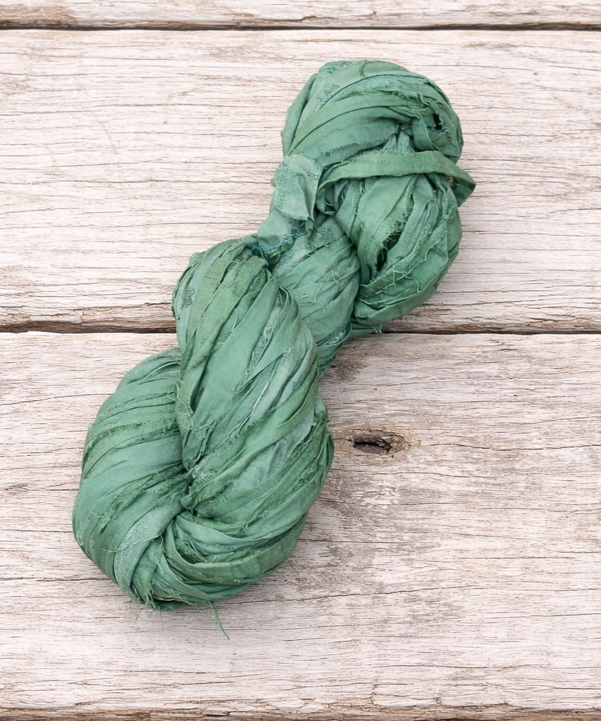 Eucalyptus recycled sari silk ribbon skein