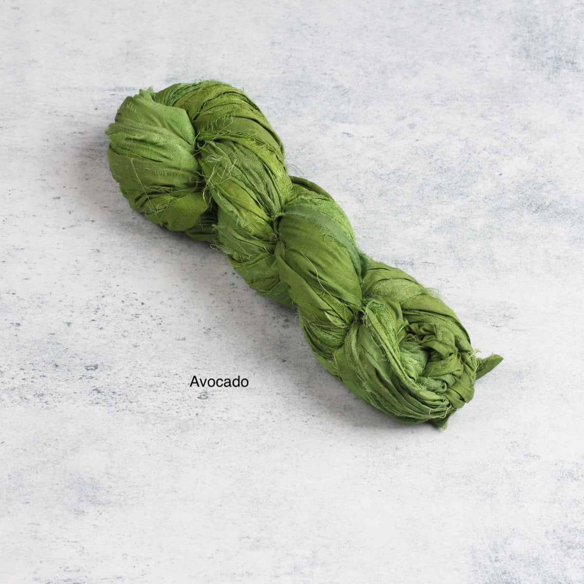 Avocado green sari silk ribbon skein – soft recycled silk for crafts and sewing
