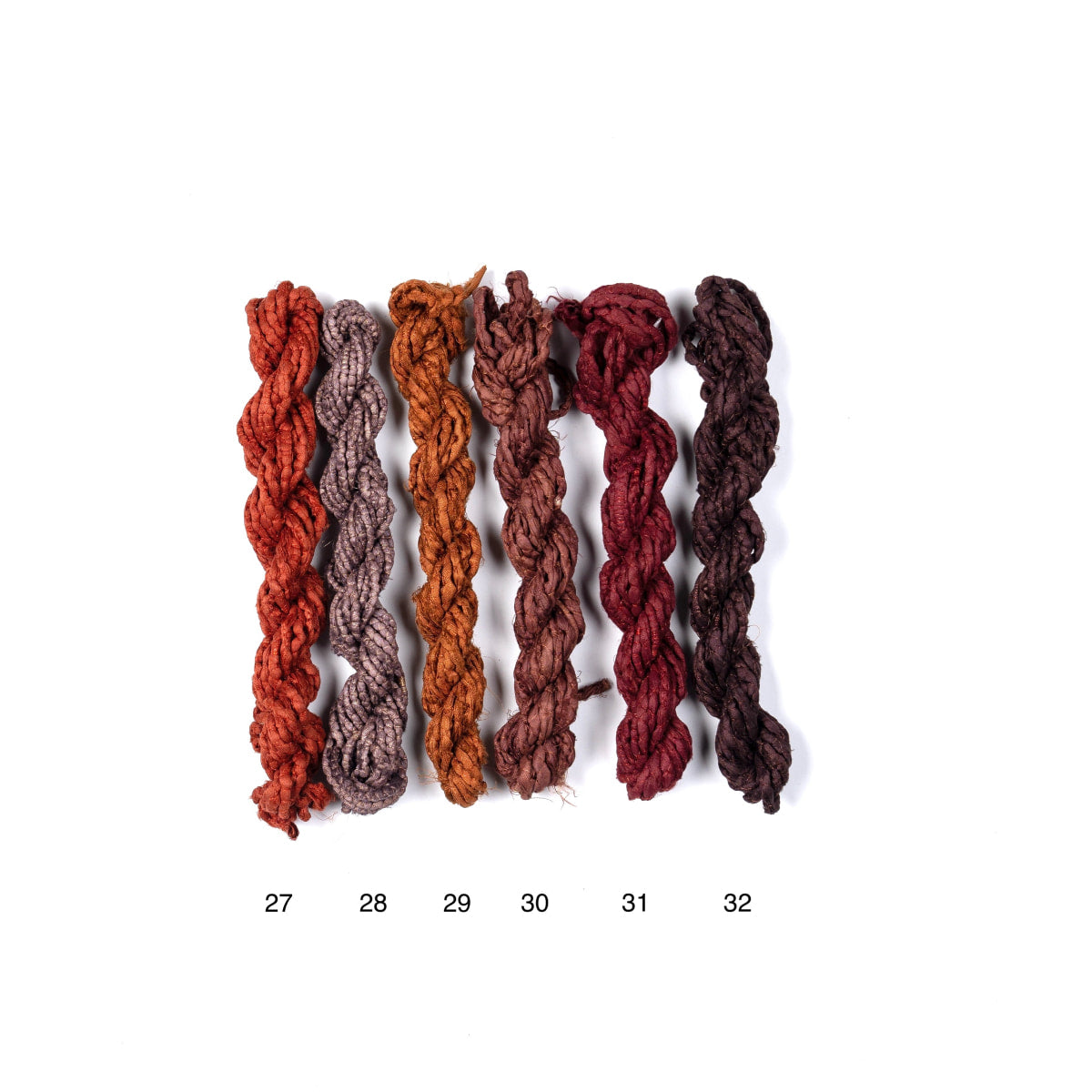 Sari silk ribbon cords in earthy brown tones – chestnut, mahogany, umber, and cinnamon