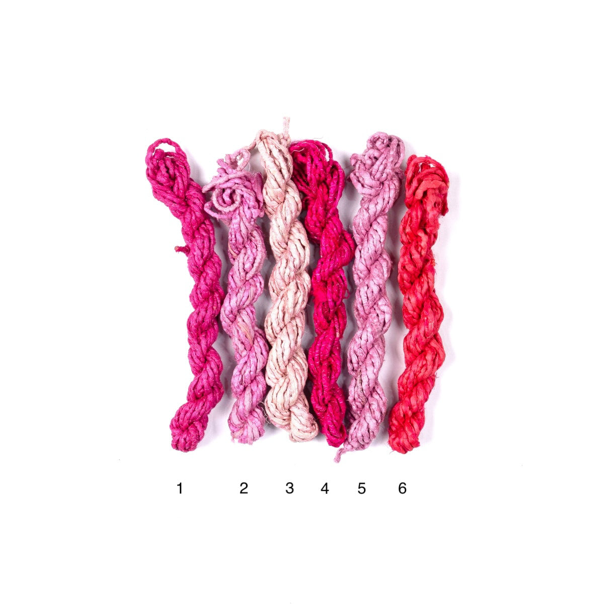 Sari silk ribbon cords in hot pink, flamingo, and baby pink hues