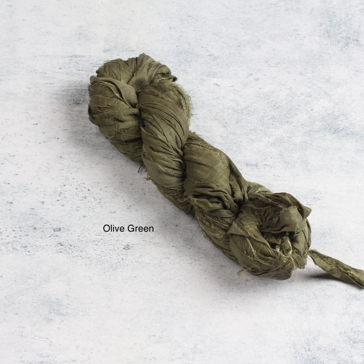 Olive green sari silk ribbon skein – natural recycled silk fiber for creative projects