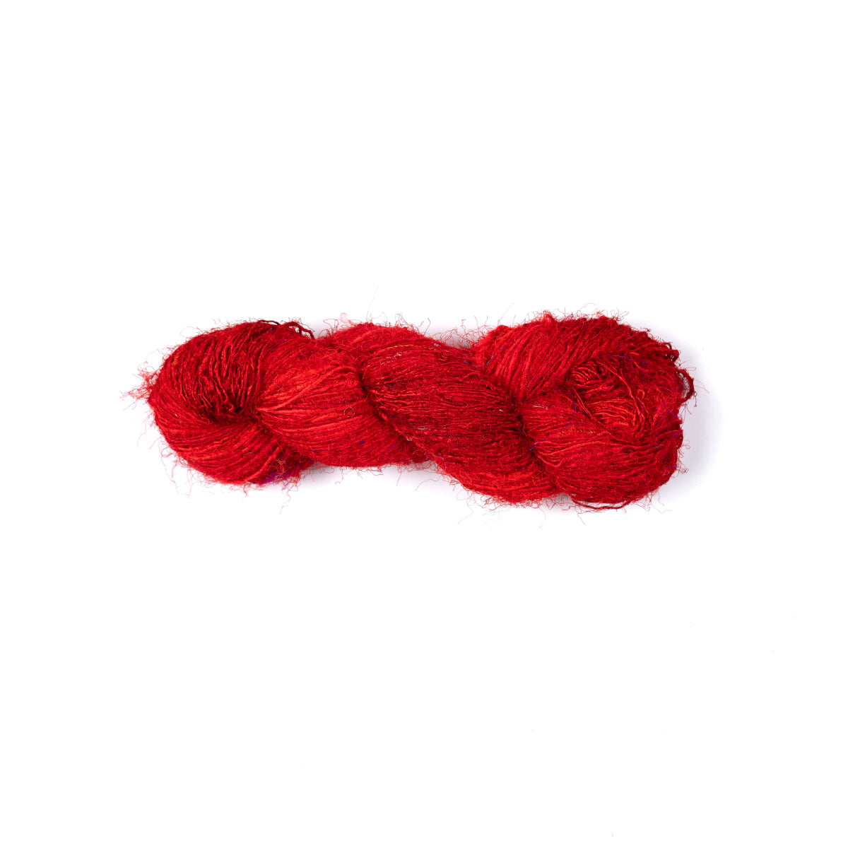 Bright red Sari Silk Yarn – vivid hand-spun recycled silk skein.