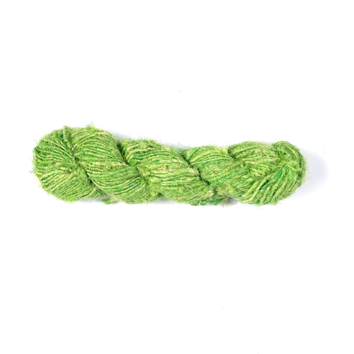 Lime green Sari Silk Yarn – vibrant hand-spun recycled silk skein.