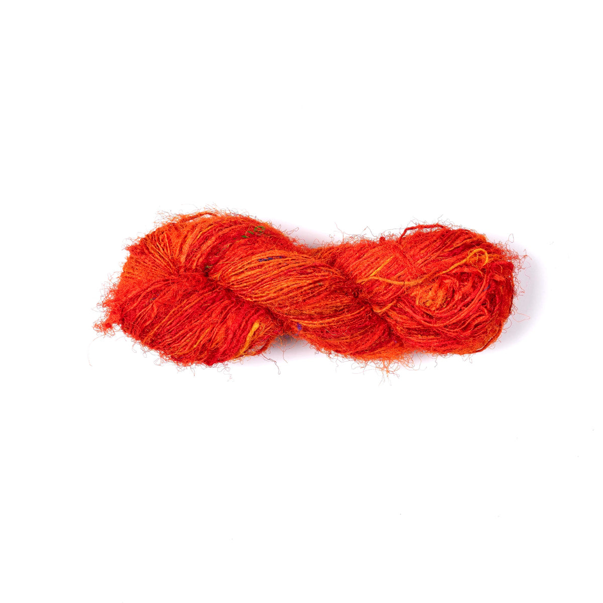 Orange thin Sari Silk Yarn – fine hand-spun recycled silk skein.