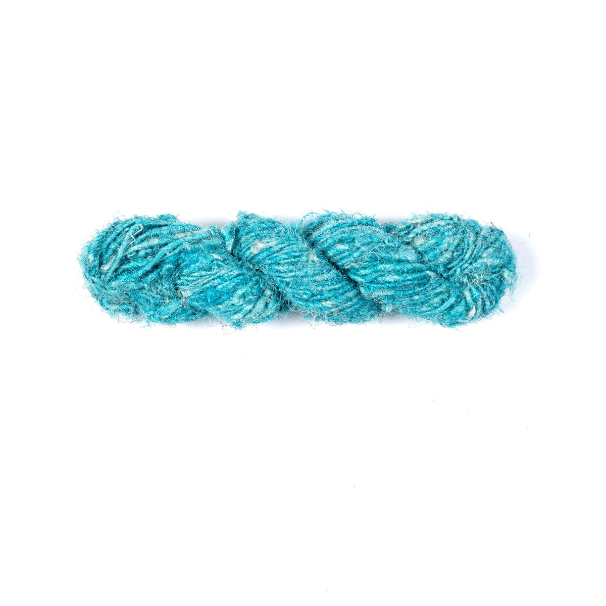 Turquoise Sari Silk Yarn – bright hand-spun recycled silk skein.