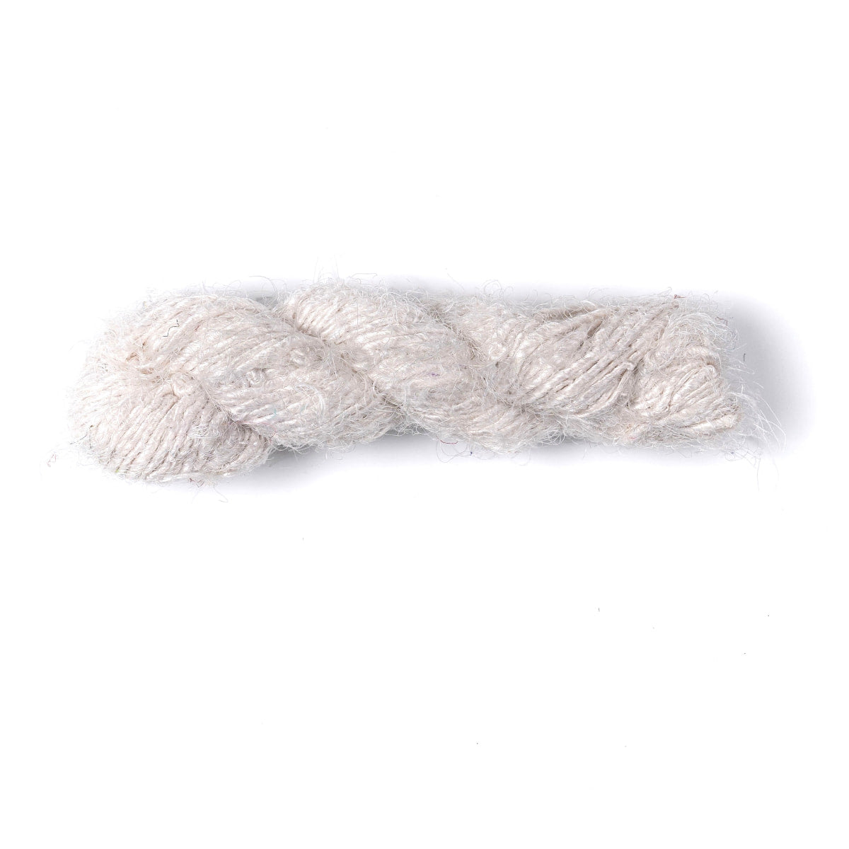 White Sari Silk Yarn – soft hand-spun recycled silk skein for crafts.