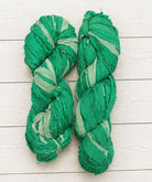 Spring Fern recycled sari silk ribbon yarn skeins in fern green and soft sage