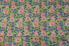 Apple green floral vine block print cotton fabric showing repeating botanical pattern