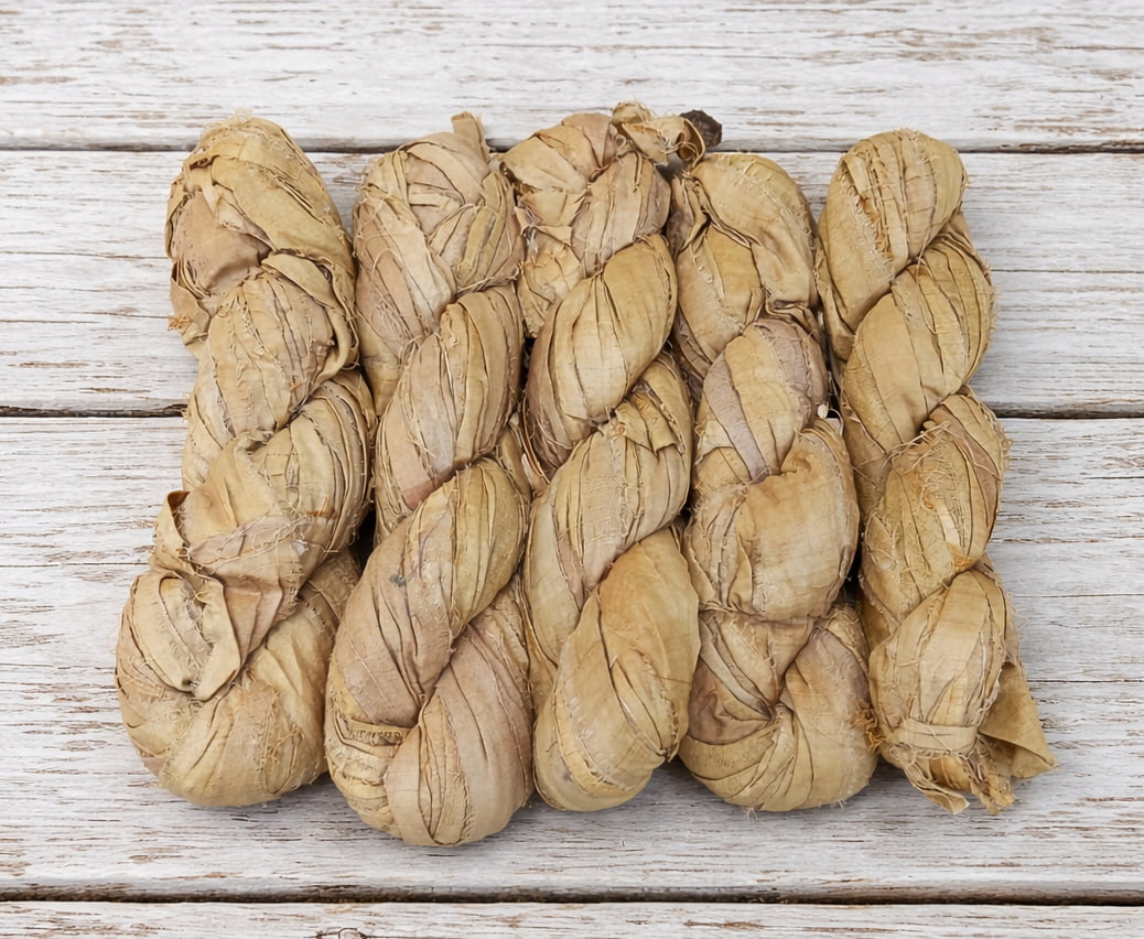 Multiple skeins of Camel sari silk ribbon