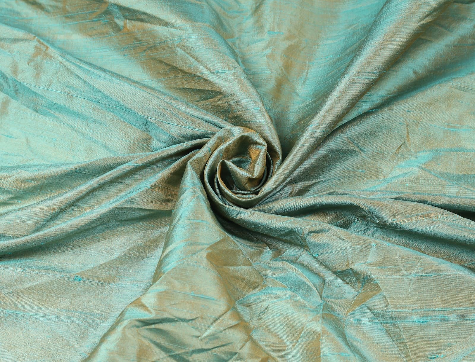 Seafoam Aqua Shot Dupion Silk Fabric with iridescent colour shift and silk sheen