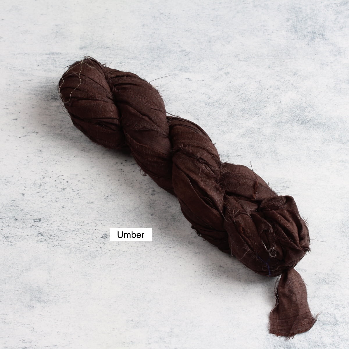 Umber brown sari silk ribbon — dark earthy brown hand-dyed recycled silk ribbon, 50g skein for crafts